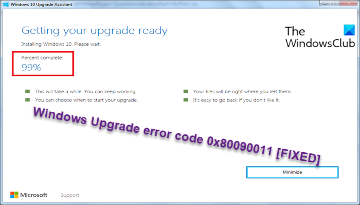 Windows Upgrade error code 0x80090011
