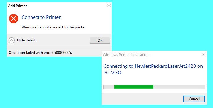 Windows cannot connect to the printer