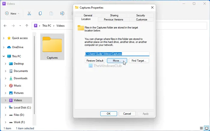 Change default Save location of Captures folder for Game DVR in Windows 11