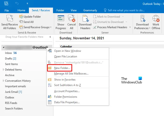 create a new folder in Outlook