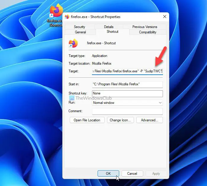 How to create desktop shortcut to specific Firefox profile