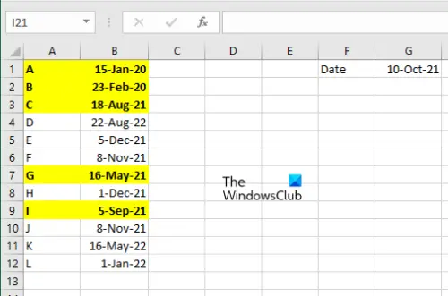 highlight rows before specific date Excel