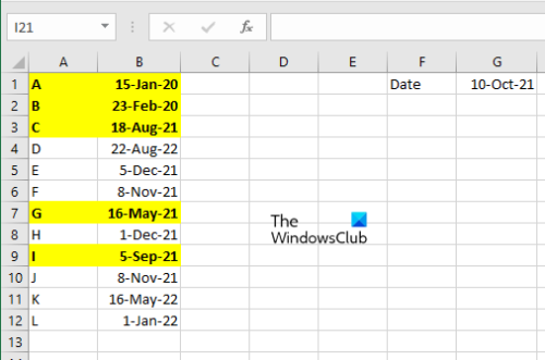 highlight rows before specific date Excel