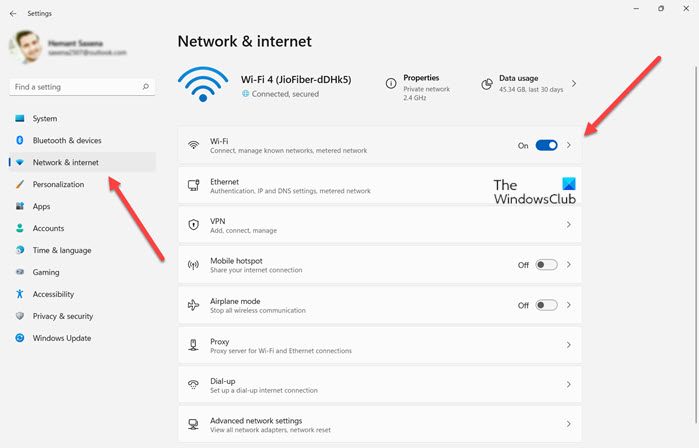Network Internet Wi-Fi Settings