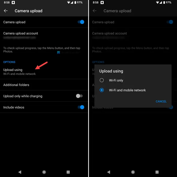 Fix OneDrive Camera Upload not working on Android