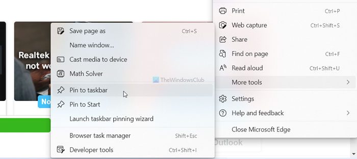 Pin website shortcuts to Windows Taskbar & Start Menu using Edge, Chrome, Firefox