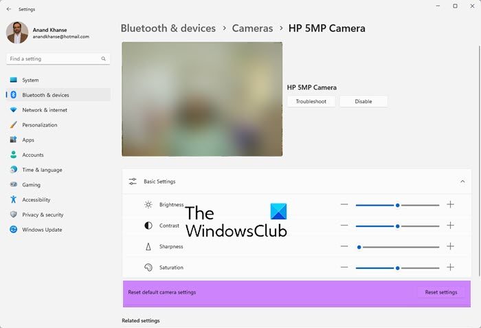 reset webcam settings