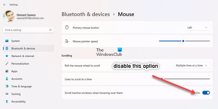 Scroll Inactive Mouse Disable