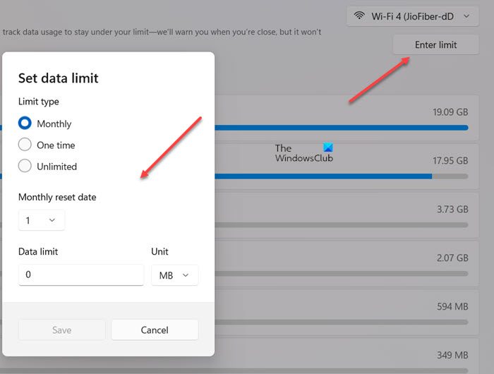 Set Data Limit