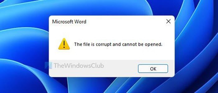 The file is corrupt and cannot be opened in Word