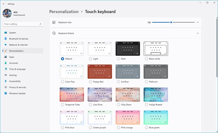 touch keyboard themes windows 11