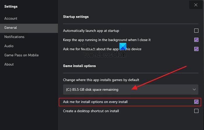 Change default location of where Xbox app install games