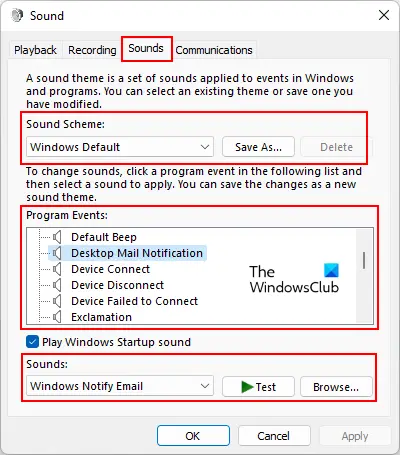 Проверьте настройки звука уведомлений Windows