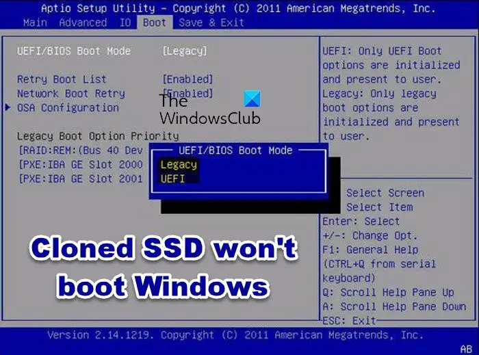 Cloned SSD won't boot Windows