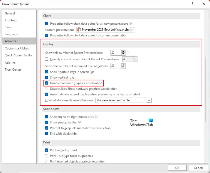 Disable Hardware Acceleration PowerPoint