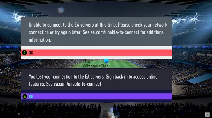 Unable to connect to the EA server. Lost connection to EA server