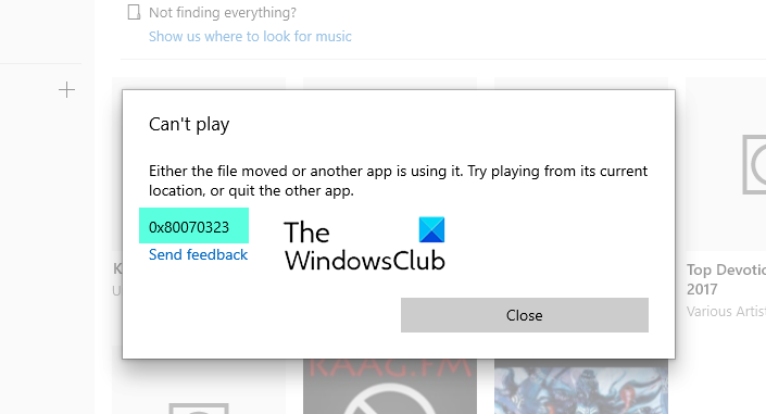 Groove Music app Error 0x80070323