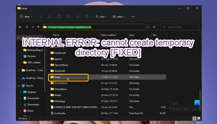 INTERNAL ERROR: cannot create temporary directory