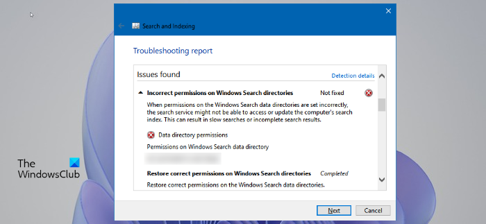 Incorrect permissions on Windows Search directories Incorrect permissions on Windows Search directories