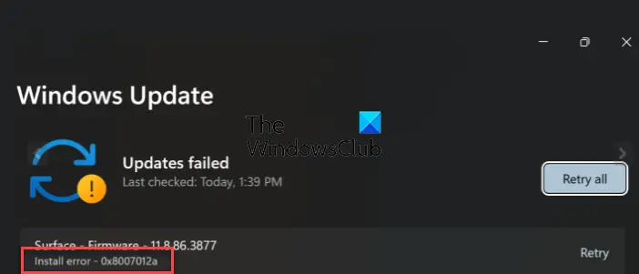 Fix Windows Update Install Error 0x8007012a