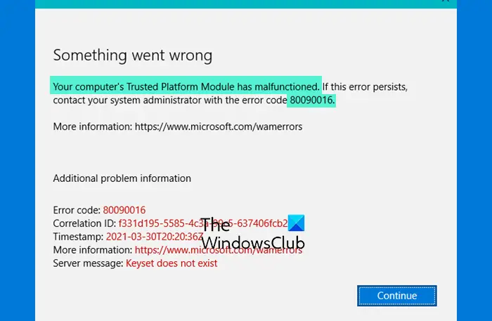 Error de equipos de Microsoft 80090016