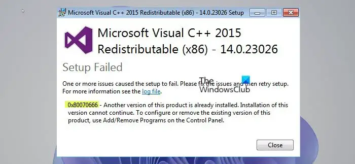 Microsoft Visual C++ Installation Error 0x80070666