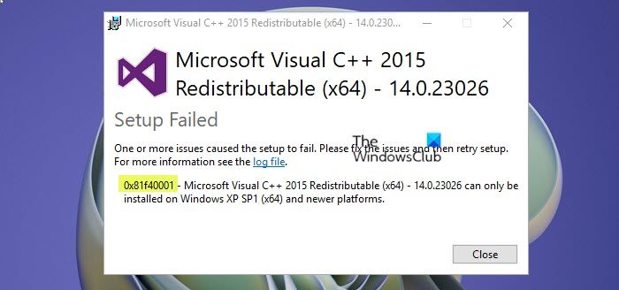 Microsoft Visual C++ error 0x81f40001