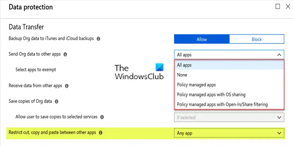 Modify Intune app protection policy