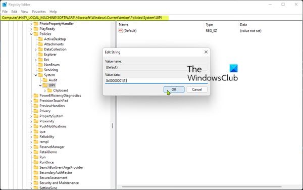 Modify UIPI registry key Modify UIPI registry key