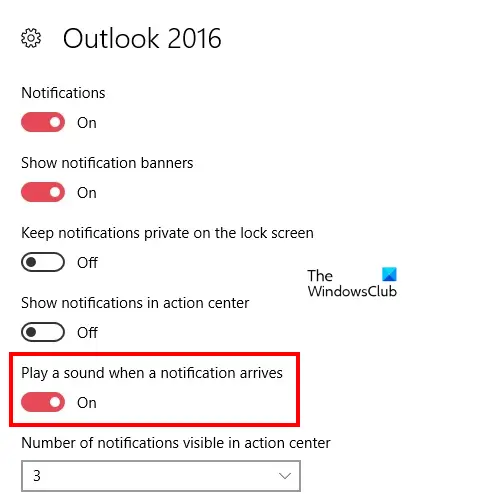 Phát âm thanh thông báo Outlook Windows 10