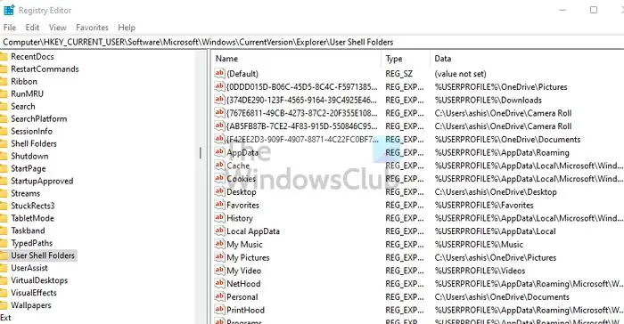 Registry Path User Folders Windows