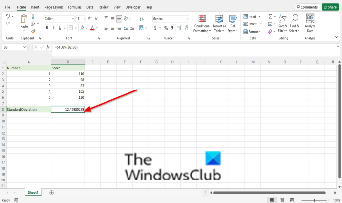 How to use the STDEV function in Excel