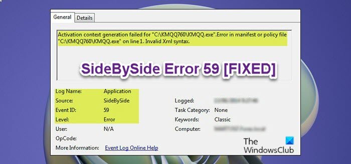 SideBySide Error 59 - Activation context generation failed