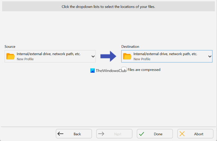 Source and destination folders Syncback