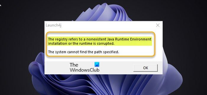 The registry refers to a nonexistent Java Runtime Environment installation or the Runtime is corrupted