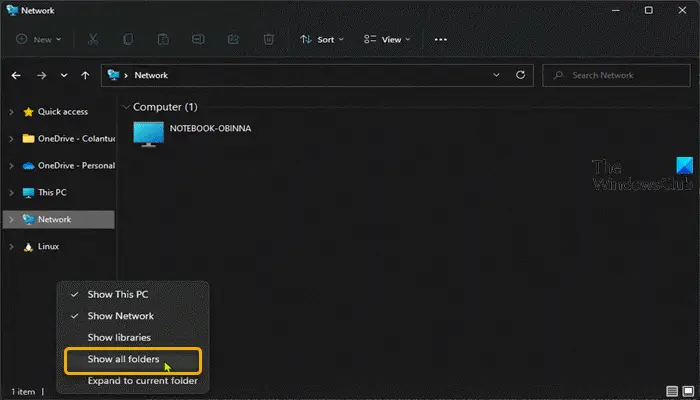 Turn On or Off 'Show all folders' in Navigation Pane-File Explorer