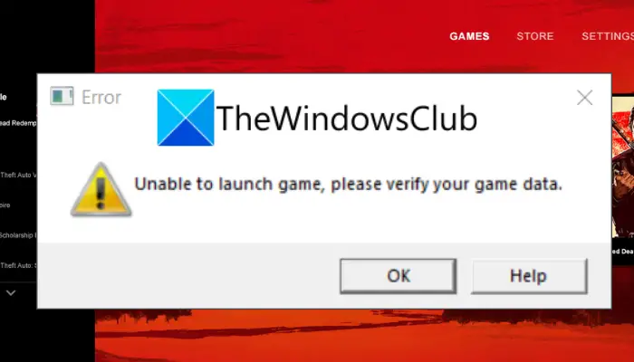 Unable to launch game, please verify your game data