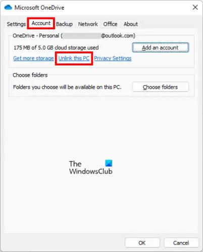 Unlink OneDrive from Windows PC