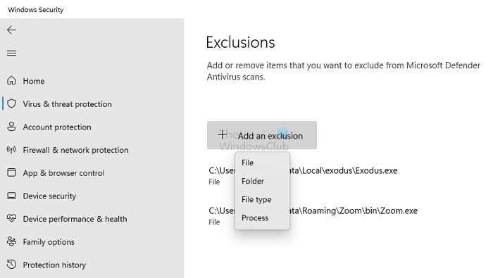 Windows Security Exclusion