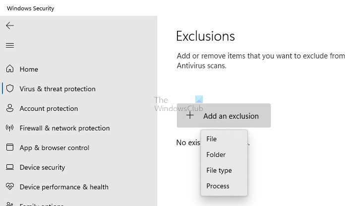 Windows Security Exclusions