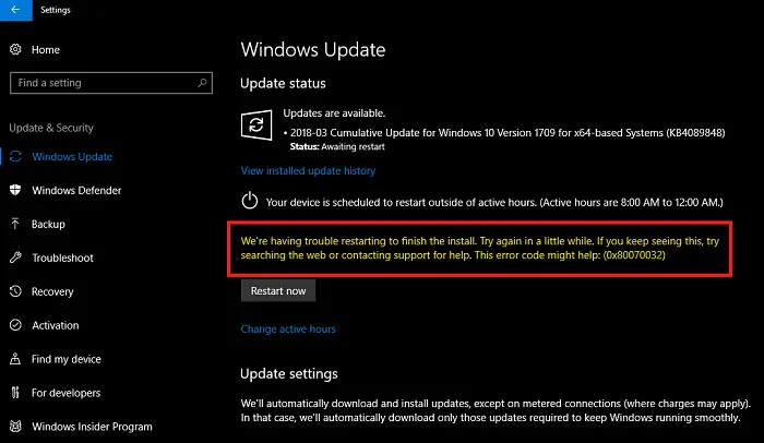 Windows Update error 0x80070032