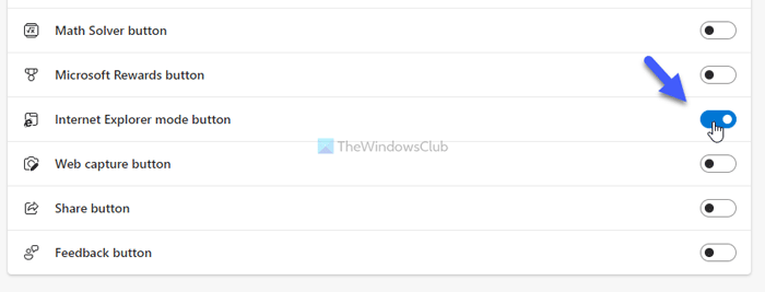 How to add or remove Internet Explorer mode button on Edge toolbar