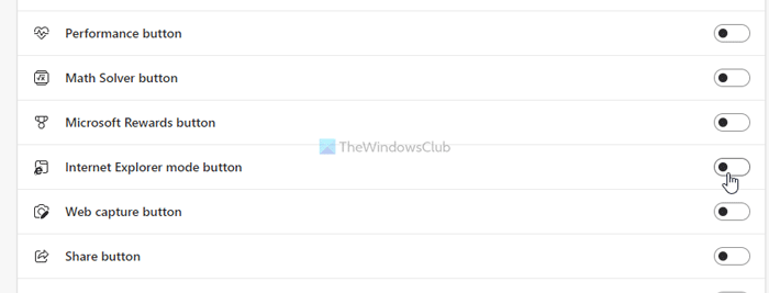 How to add or remove Internet Explorer mode button on Edge toolbar