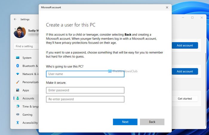 How to create new local account in Windows 11