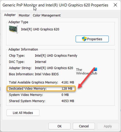 Dedicated Video Memory