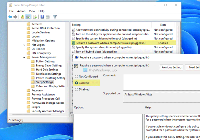 How to enable or disable Require Sign in on Wakeup in Windows 11/10