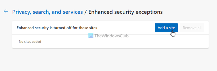 Включение исключений усиленной безопасности в Microsoft Edge