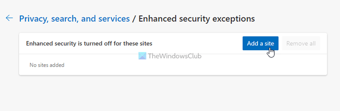 Enable Enhanced security exceptions in Microsoft Edge