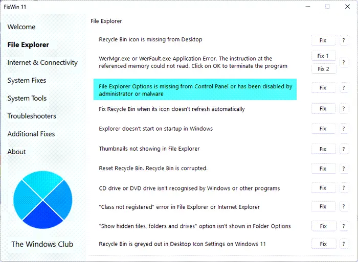 explorer options missing