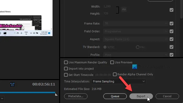 How to save or export Premiere Pro projects to MP4